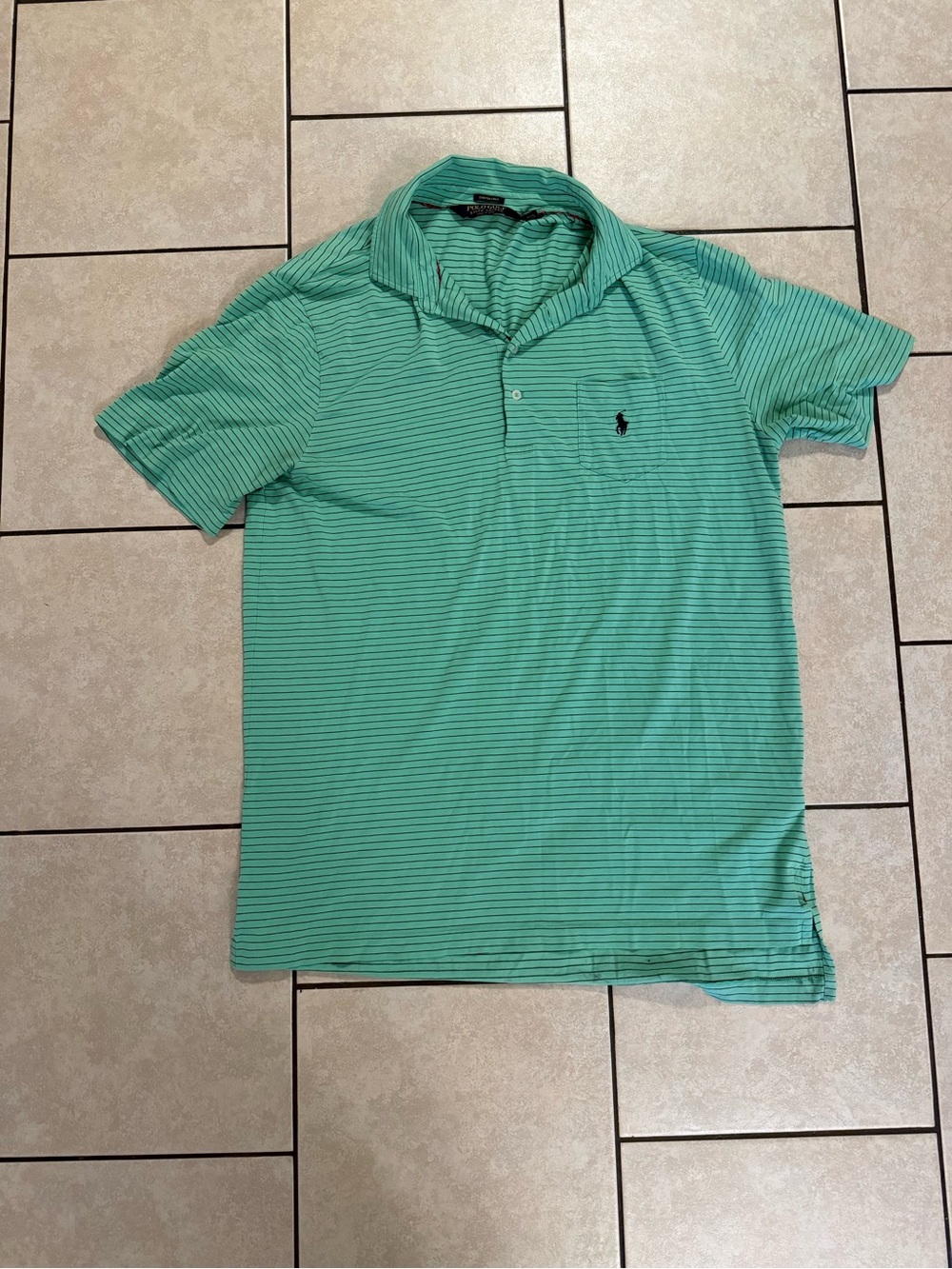Ralph Lauren Mint Green Polo with Thin Navy Stripes